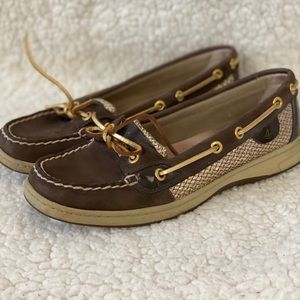 Brown and gold Sperry topsiders